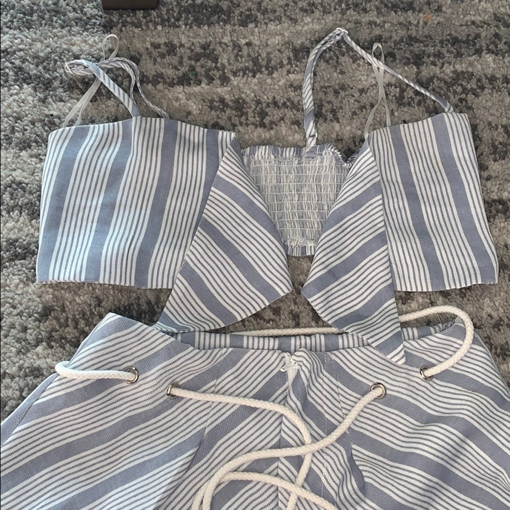 LF set blue and white stripe top S / bottom XS
